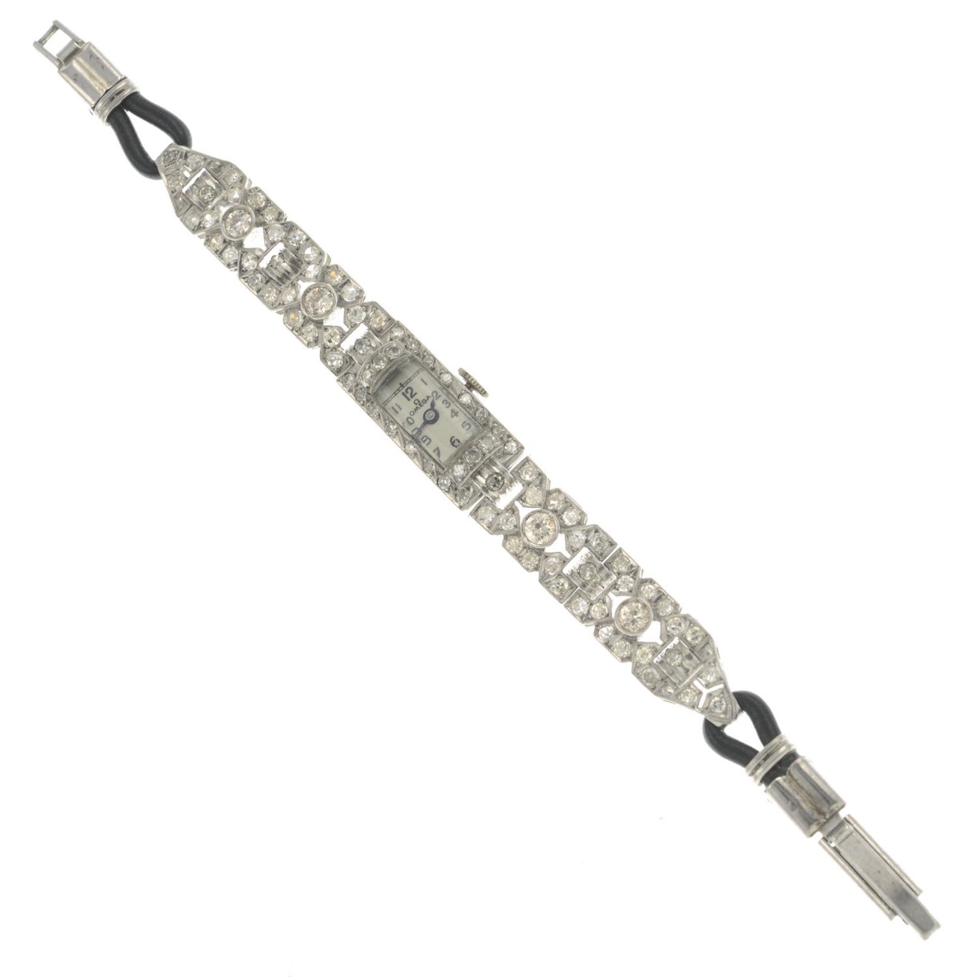 A mid 20th century platinum old-cut diamond cocktail watch, - Image 2 of 2