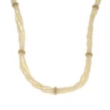 A cultured pearl five-row necklace,