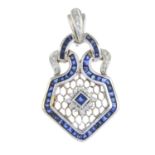 A sapphire and brilliant-cut diamond pendant.