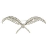 A mid 20th century platinum brilliant-cut diamond double leaf brooch.Estimated total diamond weight