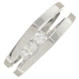 A platinum brilliant-cut diamond three-stone ring.Total diamond weight 0.42ct,