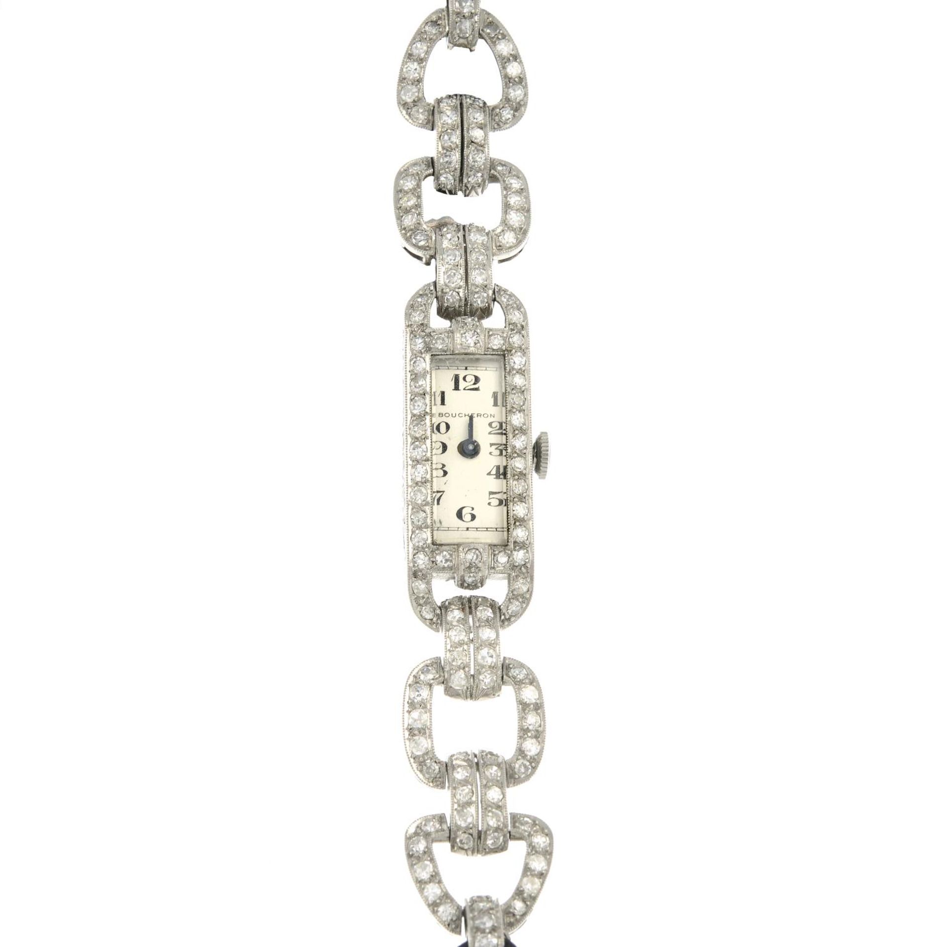 A lady's Art Deco platinum and 18ct gold diamond wristwatch,