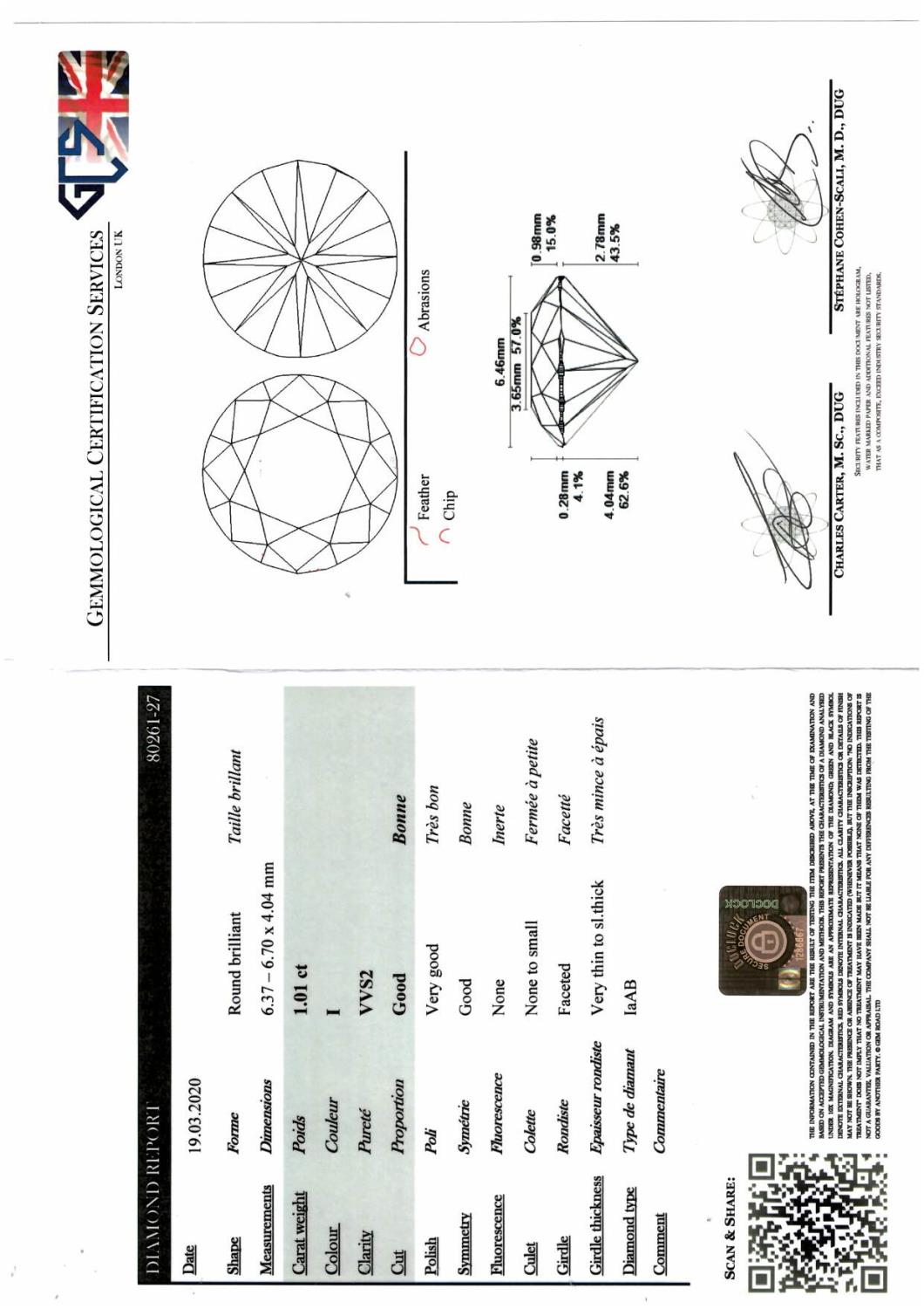 A loose brilliant-cut diamond weighing 1.01cts, - Image 3 of 3