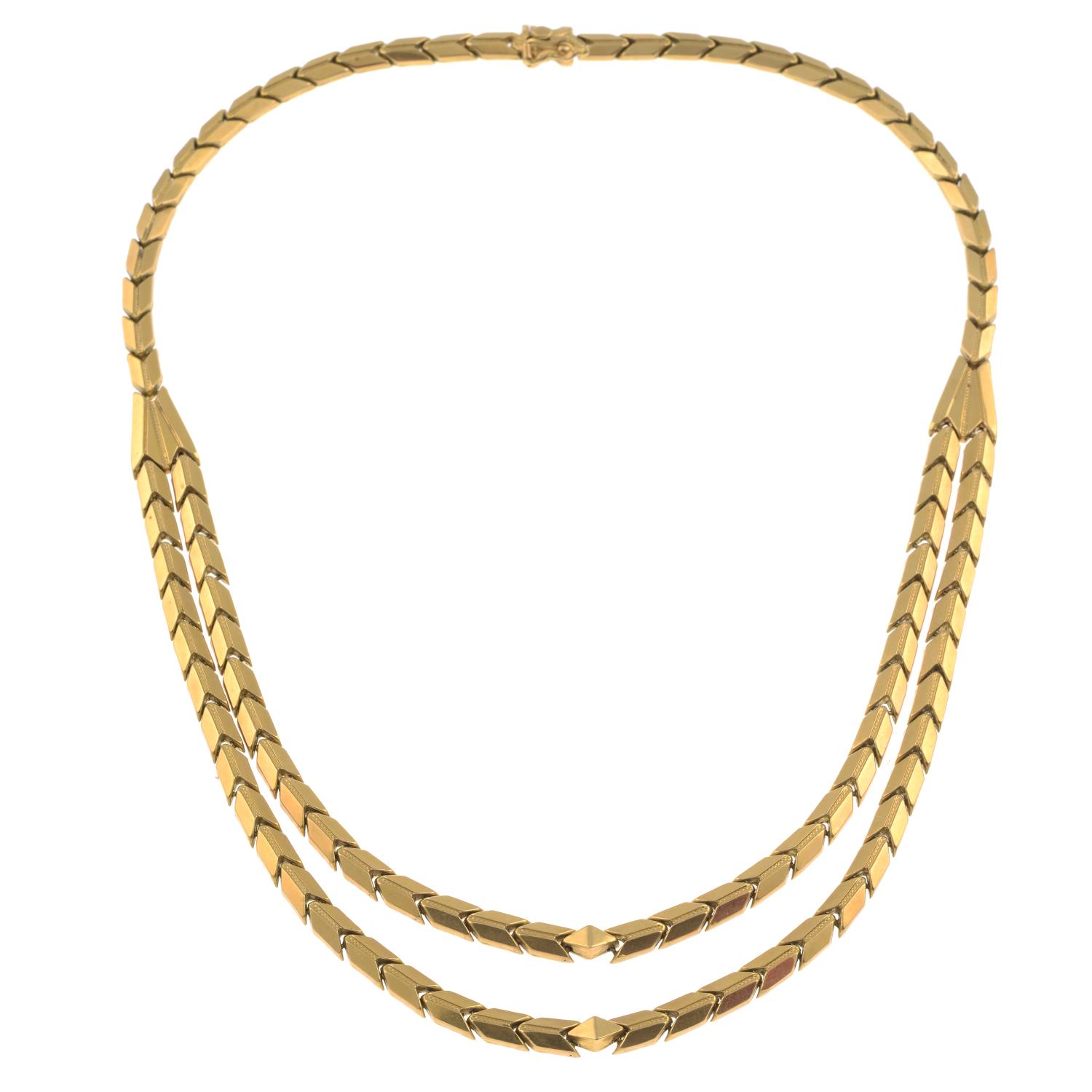 A mid 20th century 18ct gold chevron-link necklace.Stamped 750.Length 45cms. - Image 2 of 3