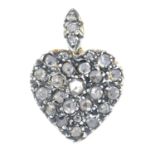 A rose-cut diamond heart pendant.Length 2cms.