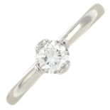 A platinum brilliant-cut diamond single stone ring.Diamond weight 0.40ct,