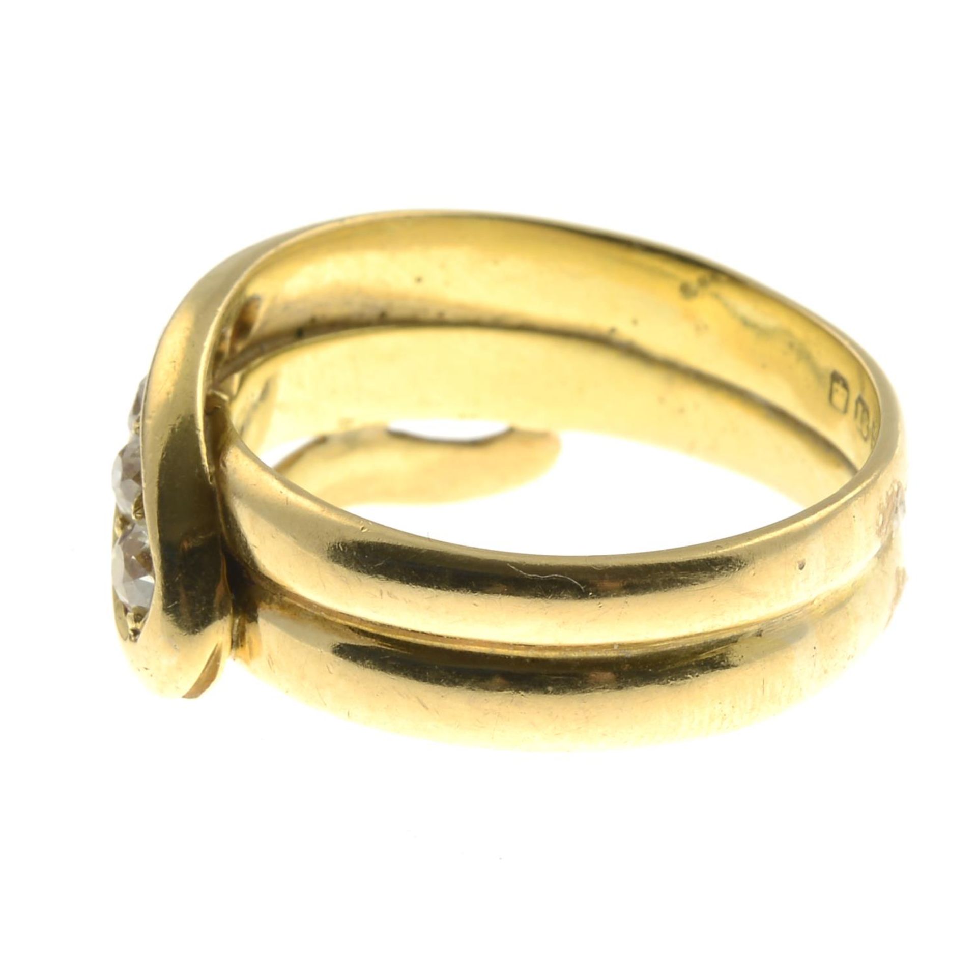 A late Victorian 18ct gold old-cut diamond snake ring.Estimated total diamond weight 0.40ct, - Bild 3 aus 3