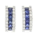 A pair of sapphire and brilliant-cut diamond earrings.Total sapphire weight 1.62cts.Total diamond