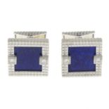 A pair of brilliant-cut diamond and lapis lazuli cufflinks.Estimated total diamond weight 0.30ct,