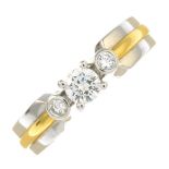 An 18ct gold diamond three-stone ring,