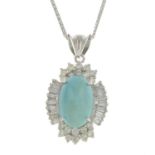 A turquoise and vari-cut diamond cluster pendant,