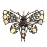 A late 19th century gold gem-set butterfly brooch.Gems include opal,