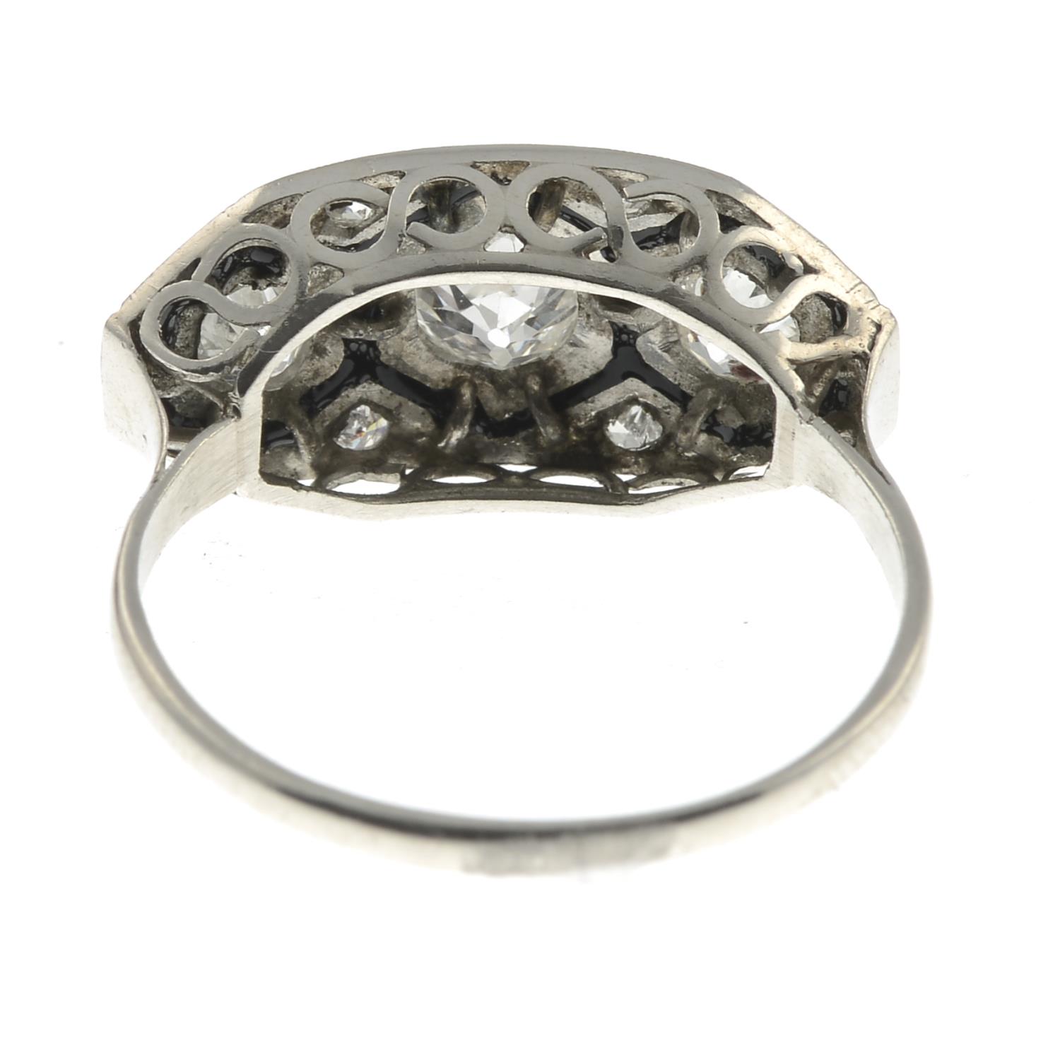 An old-cut diamond and black enamel three-stone ring, - Image 2 of 3