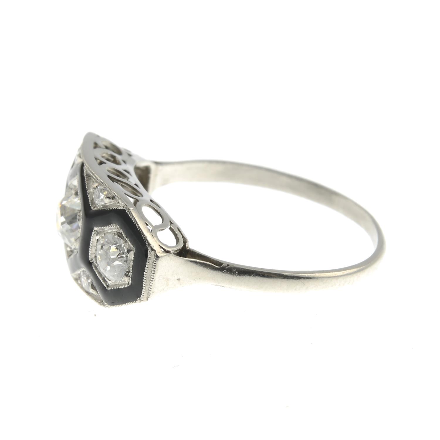 An old-cut diamond and black enamel three-stone ring, - Image 3 of 3