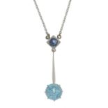 A blue zircon and sapphire line pendant,
