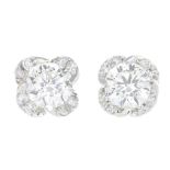 A pair of 18ct gold brilliant-cut diamond cluster earrings.Estimated total diamond weight 0.70ct,