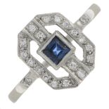 A sapphire and diamond geometric dress ring.Ring size L.