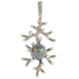 A Tahitian cultured pearl and brilliant-cut diamond 'Coral Collection' pendant,