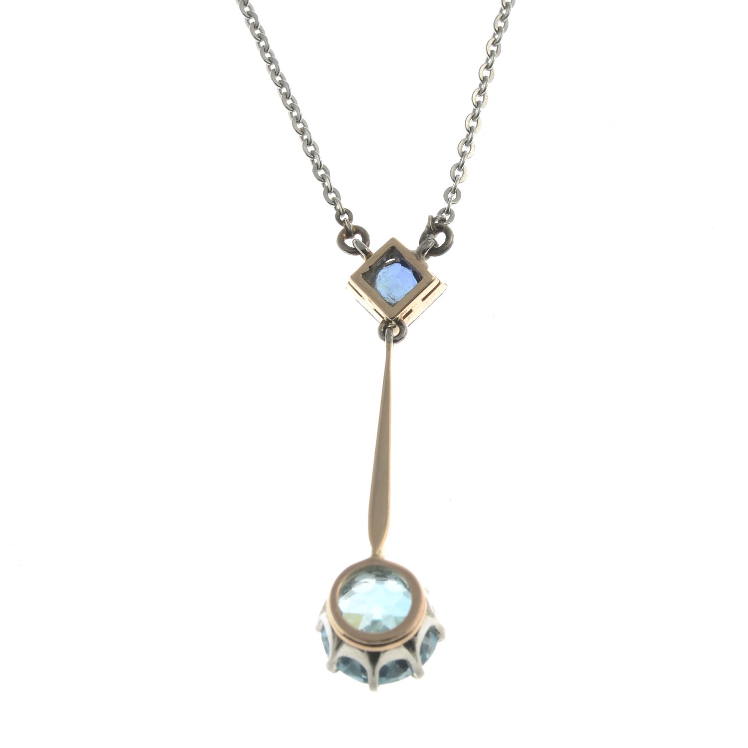 A blue zircon and sapphire line pendant, - Image 2 of 2
