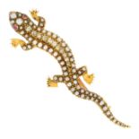 An early 20th century 15ct gold split pearl lizard brooch,