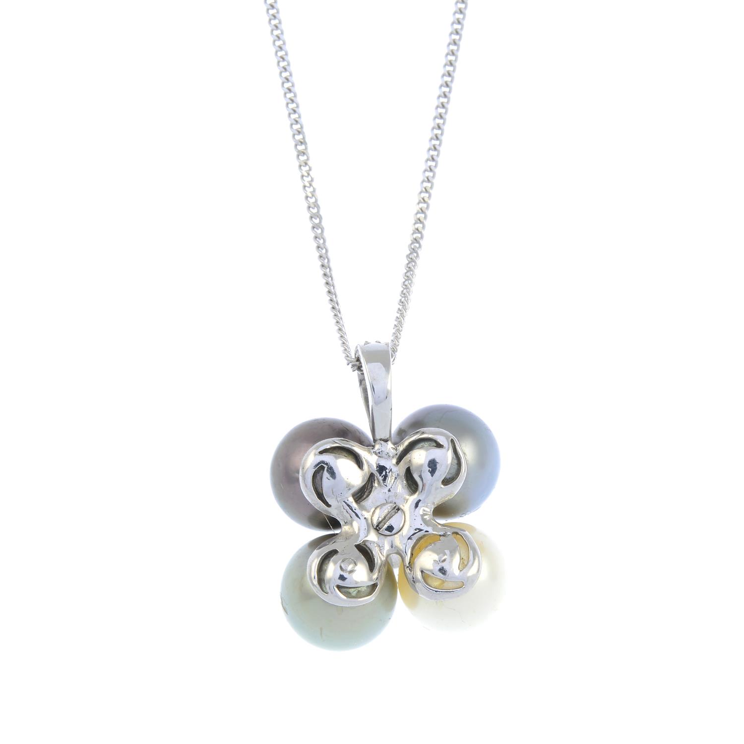 A vari-hue cultured pearl and diamond pendant, - Image 2 of 3
