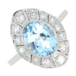 An aquamarine and single-cut diamond cluster ring.Aquamarine calculated weight 1.60cts,