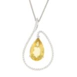 An 18ct gold heliodor and brilliant-cut diamond pendant,