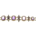 An amethyst and seed pearl bracelet.French marks.Length 18.5cms.