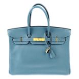 HERMÈS - a 2003 blue Fjord Birkin 35 handbag.