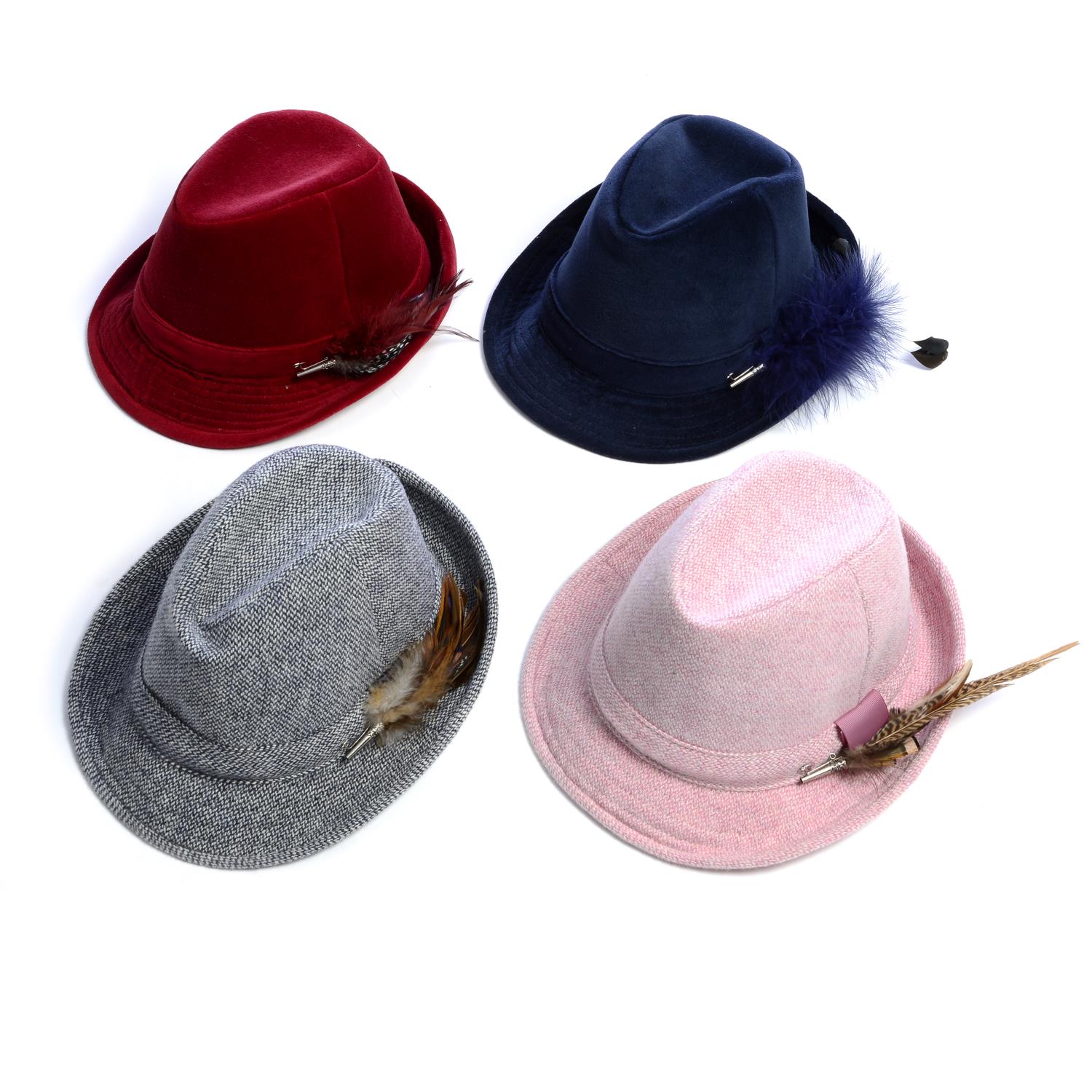 Four fedora hats.