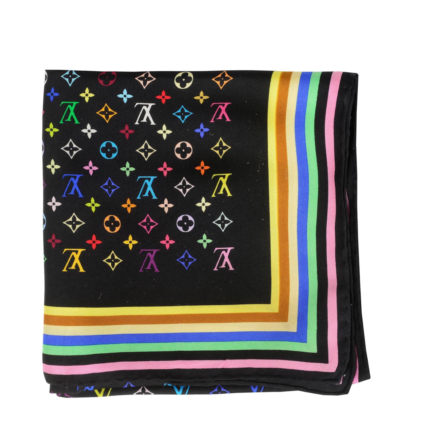 LOUIS VUITTON - a black multicolor monogram scarf.
