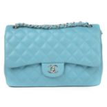 CHANEL - a turquoise Jumbo Quilted Double Flap handbag.