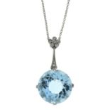 An aquamarine and old-cut diamond pendant,