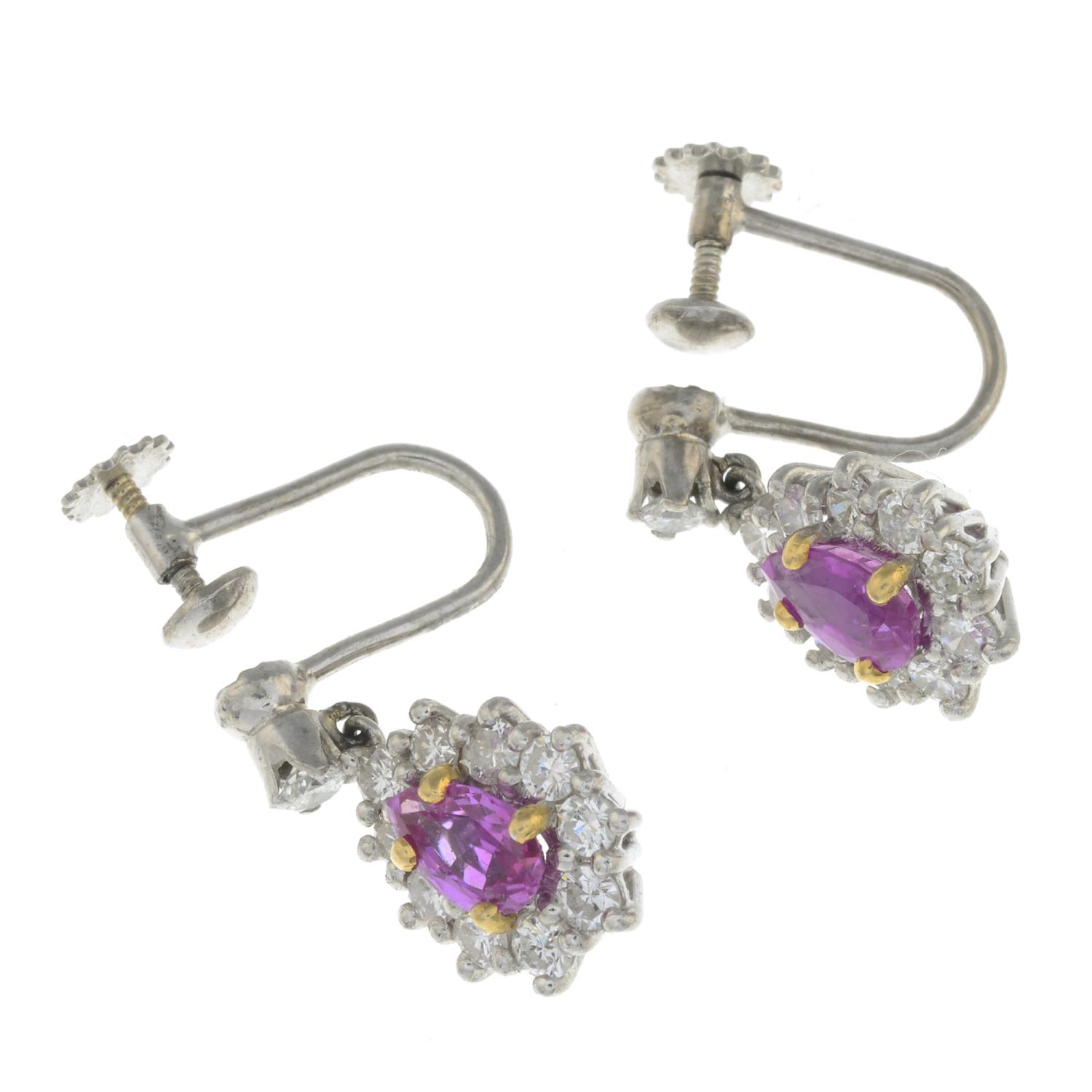 A pair of Burmese pink sapphire and brilliant-cut diamond cluster earrings.Verbal from GCS, - Image 2 of 2