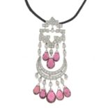 A pink tourmaline and brilliant-cut diamond pendant,