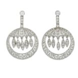 A pair of vari-cut diamond stylised drop earrings.Principal diamonds estimated 0.30ct,