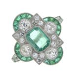 An emerald and old-cut diamond dress ring.