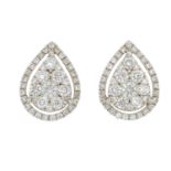 A pair of pave-set diamond pear-shape earrings.Estimated total diamond weight 1ct,