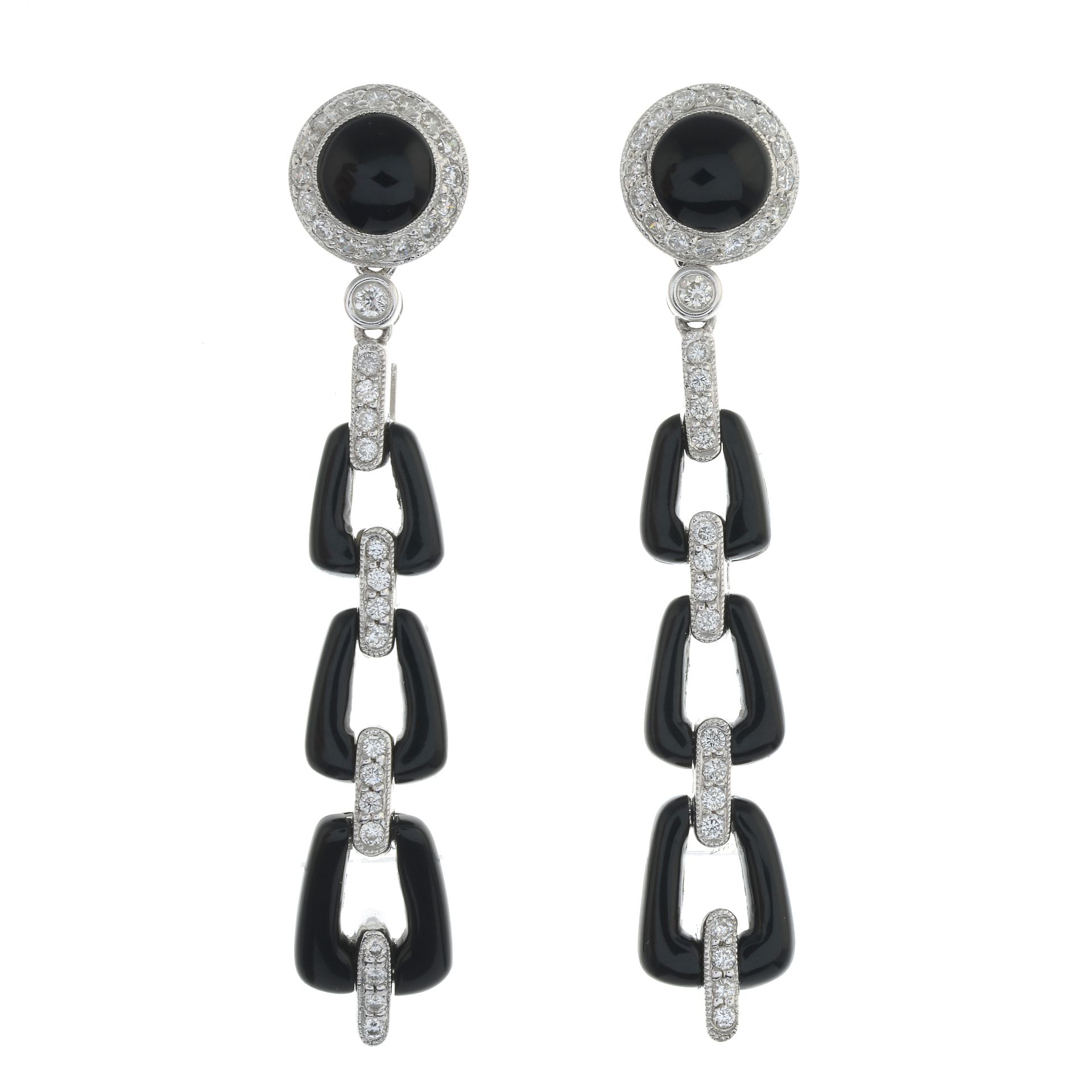 A pair of onyx and brilliant-cut diamond drop earrings.Total diamond weight 0.86ct, - Bild 5 aus 5