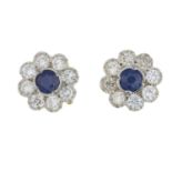 A pair of sapphire and brilliant-cut diamond earrings.Estimated total diamond weight 0.40ct,