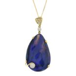 An 18ct gold black opal and brilliant-cut diamond pendant,