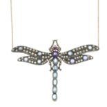 A diamond and gem-set dragonfly necklace.Gems to include diamonds,