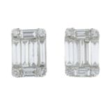 A pair of 18ct gold baguette and brilliant-cut diamond earrings.Total diamond weight 0.54ct,