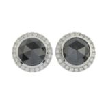 A pair of rose-cut 'black' diamond and brilliant-cut diamond cluster earrings.Principal diamond