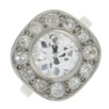 An Art Deco old-cut diamond cluster ring.With report 20048455,