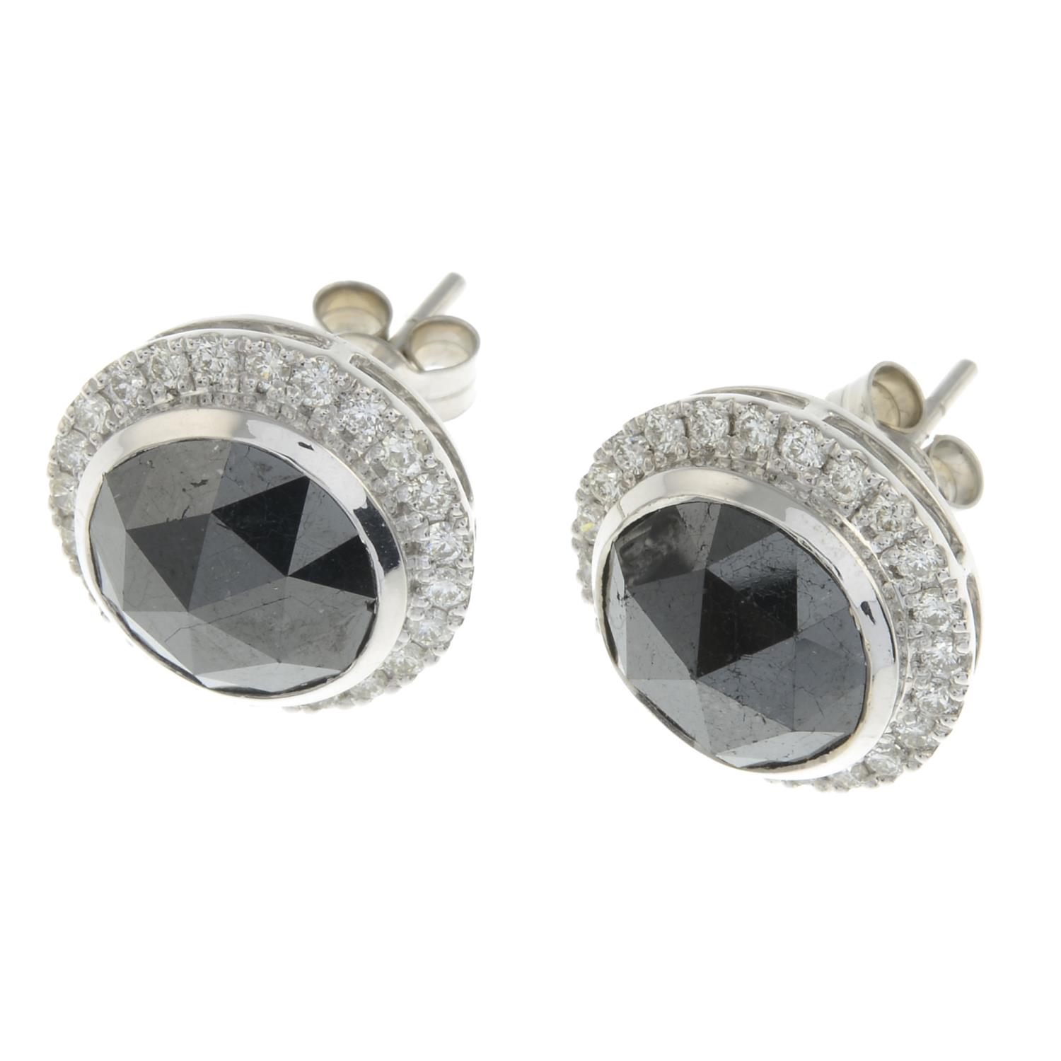 A pair of rose-cut 'black' diamond and brilliant-cut diamond cluster earrings.Principal diamond - Image 2 of 3