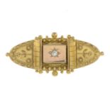 A late Victorian 15ct gold old-cut diamond brooch.Estimated diamond weight under 0.10ct,