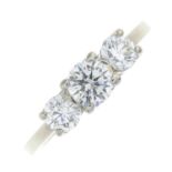 A brilliant-cut diamond three-stone ring.Total diamond weight 1ct,