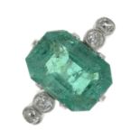 A Colombian emerald and old-cut diamond ring.With report 80250-05,