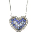 A vari-hue sapphire and diamond heart pendant,